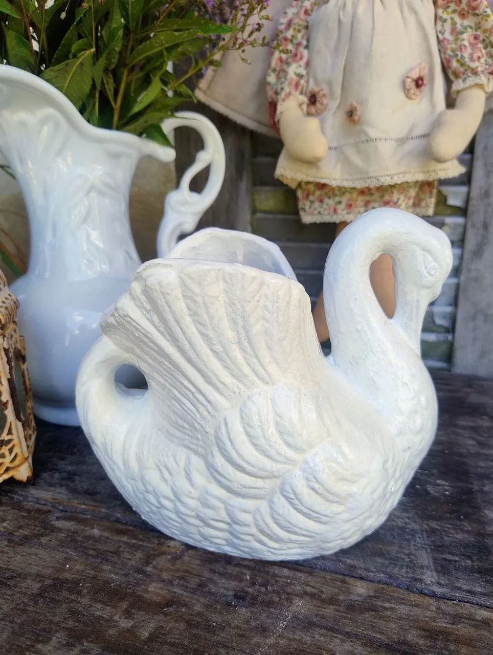 Cachepô cisne de cerâmica antigo  - Foto 3