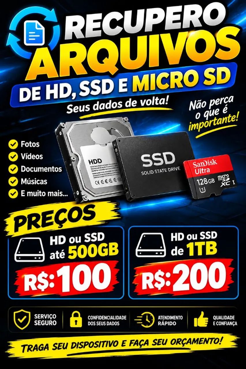 Recupero Arquivos de HD, SSD, Pendrive e Micro SD 