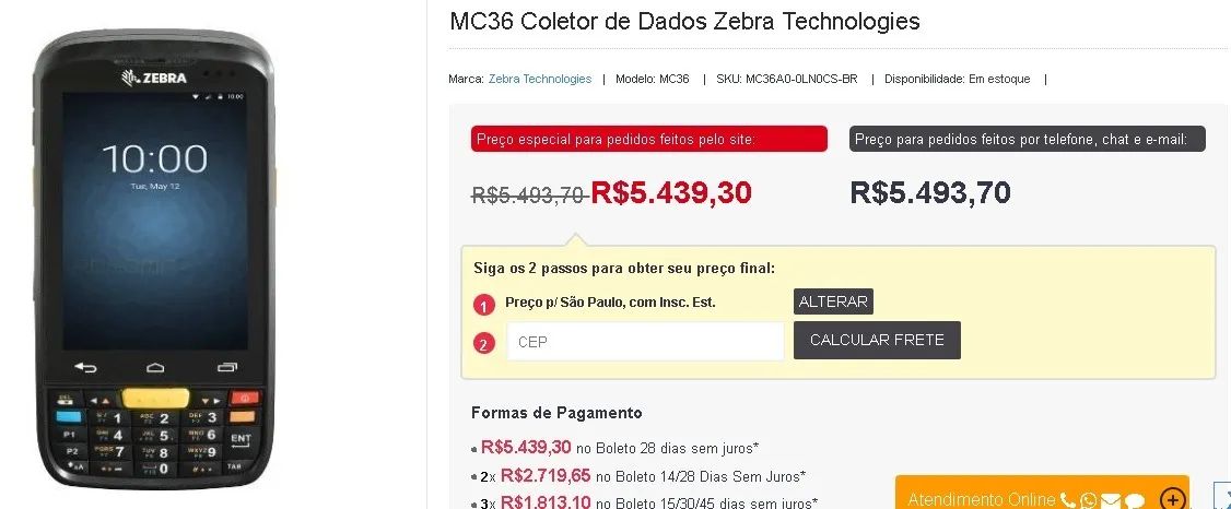 Zebra MC36 (modelo MC36A0) é um computador móvel e coletor de dados robusto da Zebra Techn - Foto 2