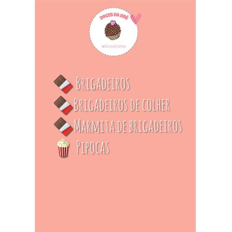 Brigadeiros, valores e fotos ao lado
