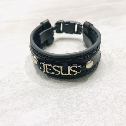 Pulseira Bracelete Couro Masculina Jesus