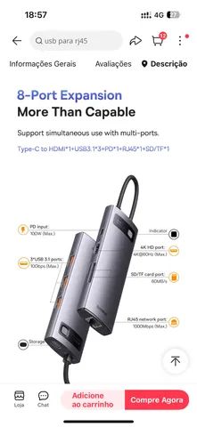 Hub Baseus Adaptador Para Ipad, Notebook e PC. Entrada USB-C - Foto 2