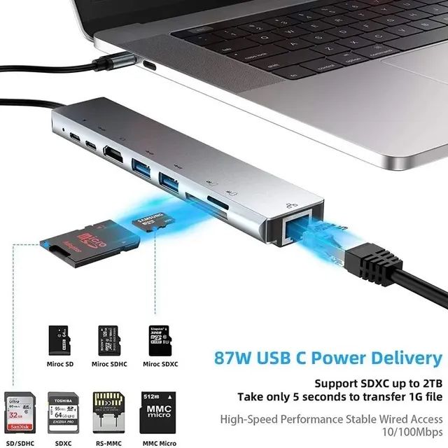 Hub adaptador 8 em 1 Tipo-C, para MacBook, IPad, notebook - Foto 2