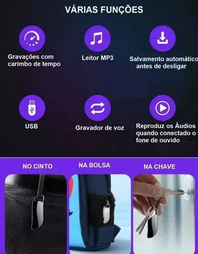 Mini Gravador Voz Som Chaveiro Micro Escuta 32g - Foto 4