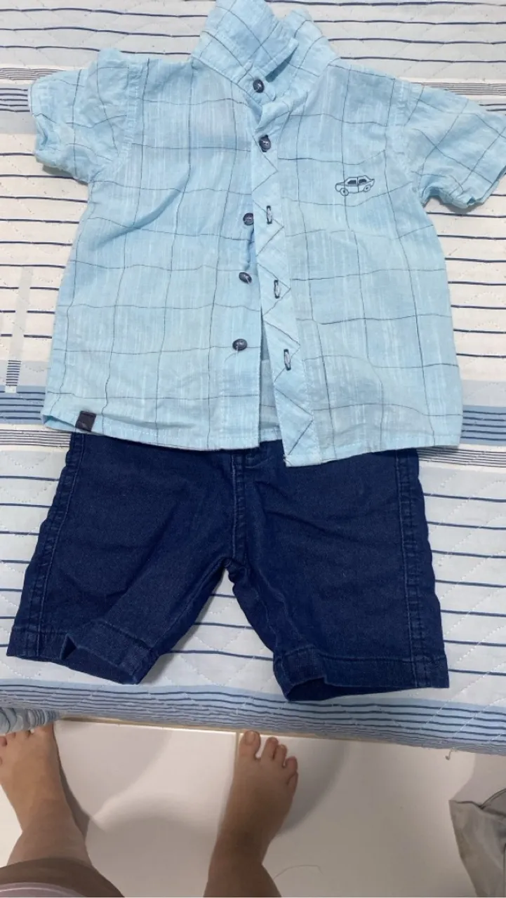 Conjunto Infantil Camisa e Bermuda Jeans