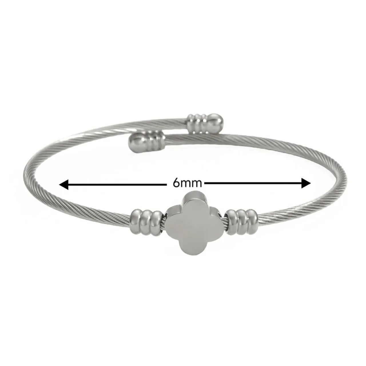 Pulseira Feminina Prateada Trevo Quatro Folhas Aço Cirúrgico  - Foto 4