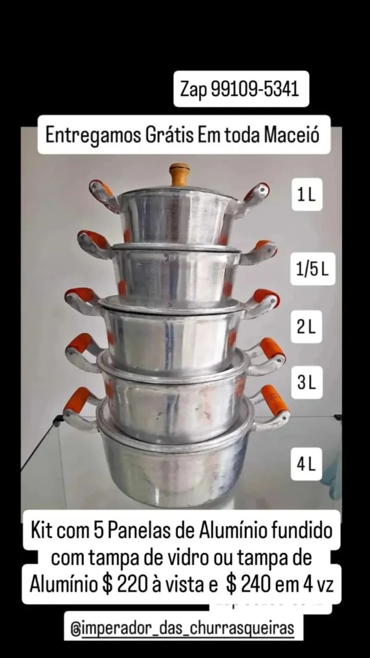 Kit 5 Panelas de Alumínio Fundido com Tampas