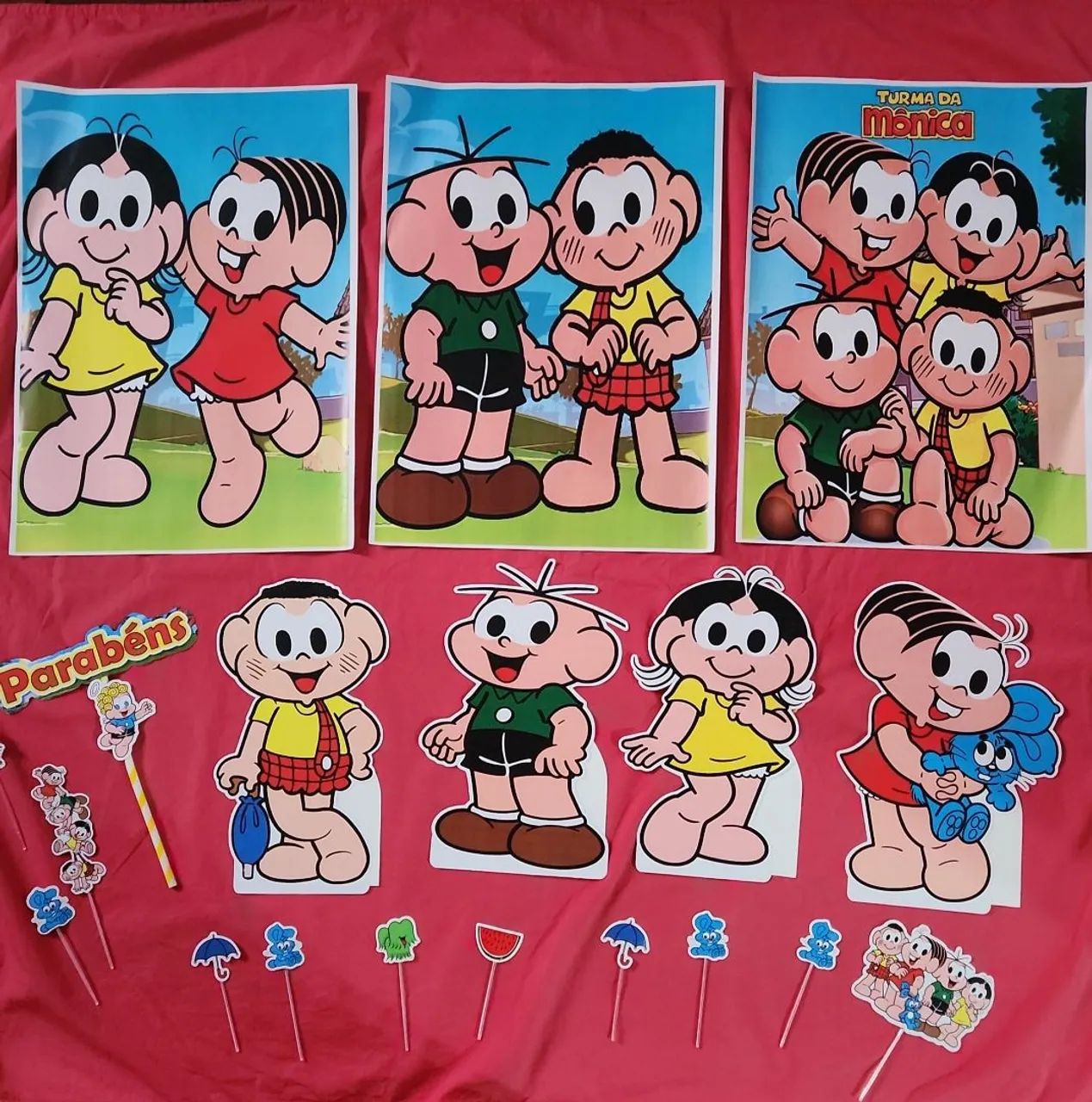 Painel Turma da Mônica 3 + displays de mesa 4 + topperes para doces  - Foto 2
