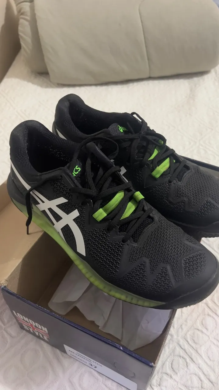 Tenis Asics Gel Resolution 8 Clay Preto Verde e Branco tamanho 42