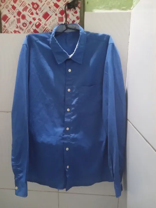 Camisa Social Azul Claro Manga Longas Masculino M  - Foto 5