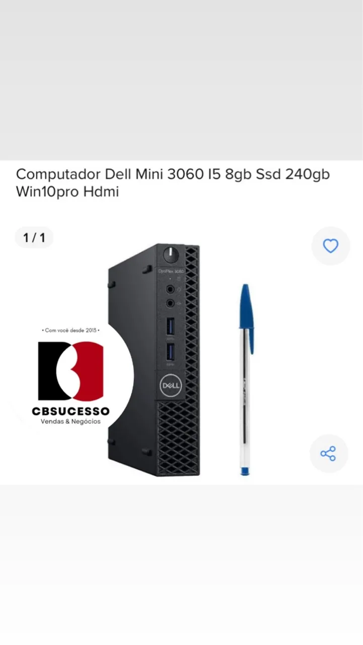 Computador Dell Mini 3060 i5 8GB SSD 240GB Win10Pro HDMI