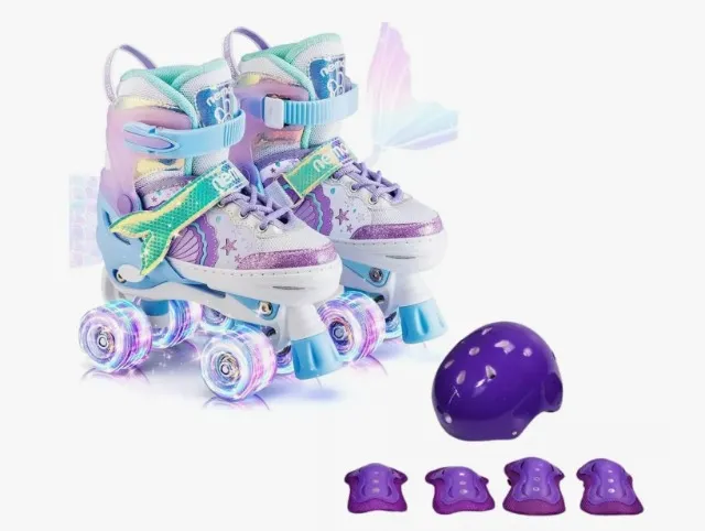 Patins Quad Band Lindo Ajustável + Kit Proteção Rodinhas Led