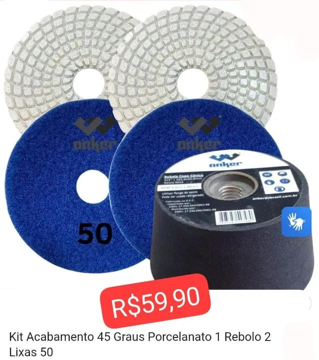 Kit Acabamento 45 Graus Porcelanato 1 Rebolo 2 Lixas 50