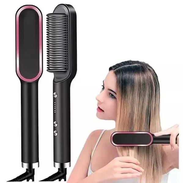 Escova Alisadora Elétrica Cerâmica Anti Frizz Preta prancha pente