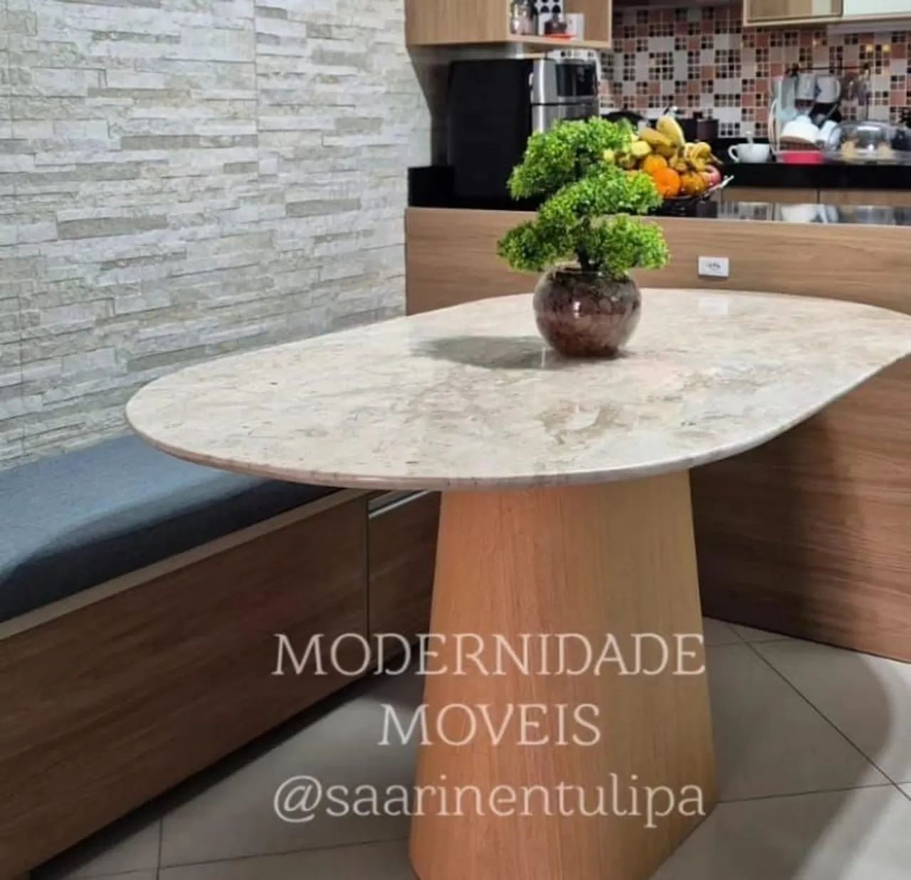 Fabricamos mesa cone freijó + tampo retangular 1.60x0.90 bege bahia