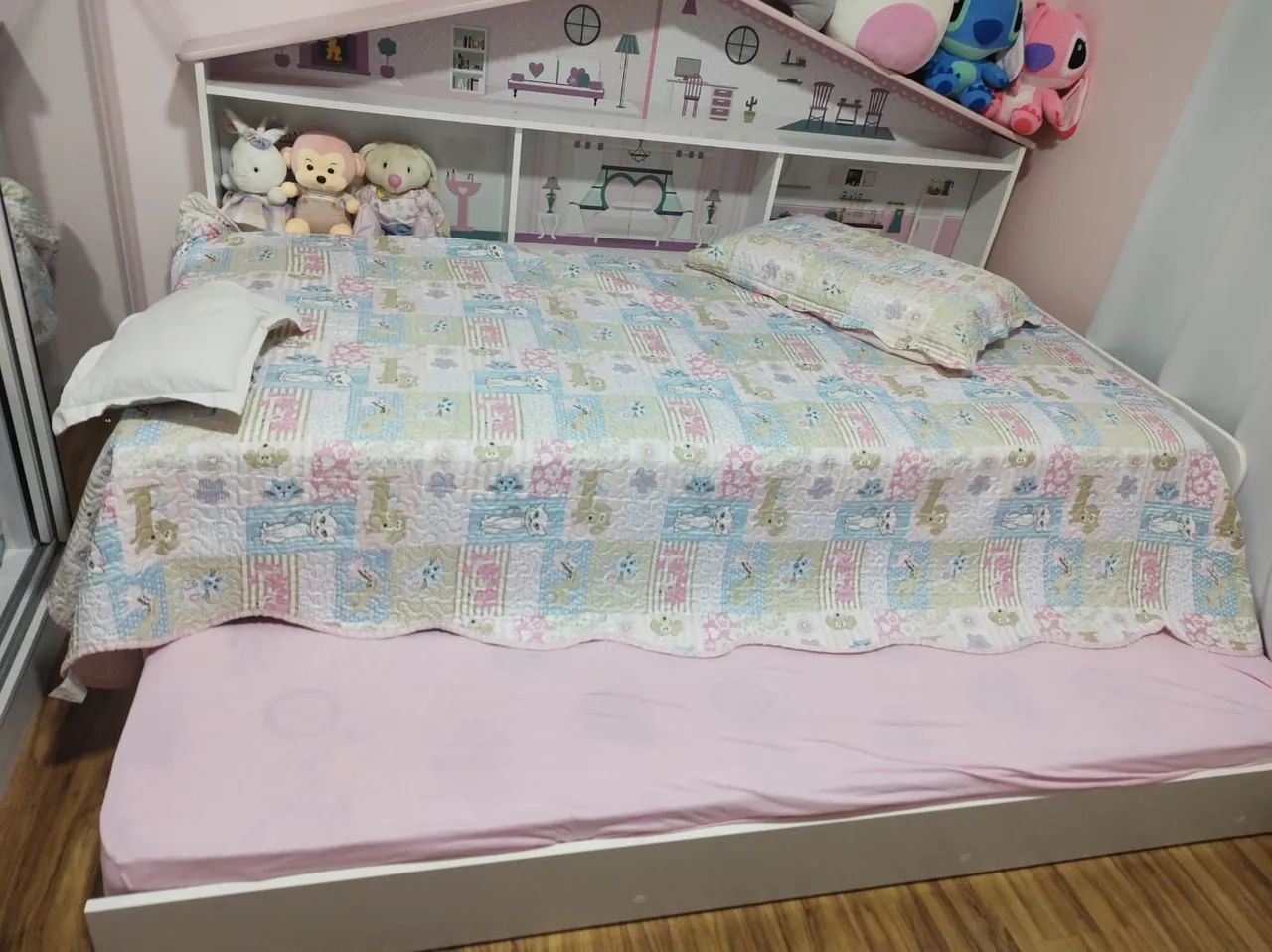 Cama Infantil Casinha com Cama Auxiliar - Branca e Rosa - Foto 3