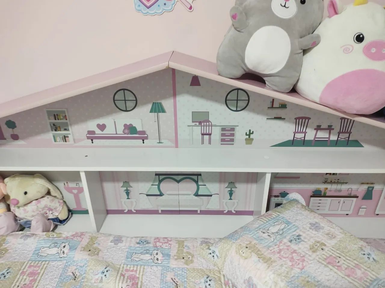 Cama Infantil Casinha com Cama Auxiliar - Branca e Rosa - Foto 2