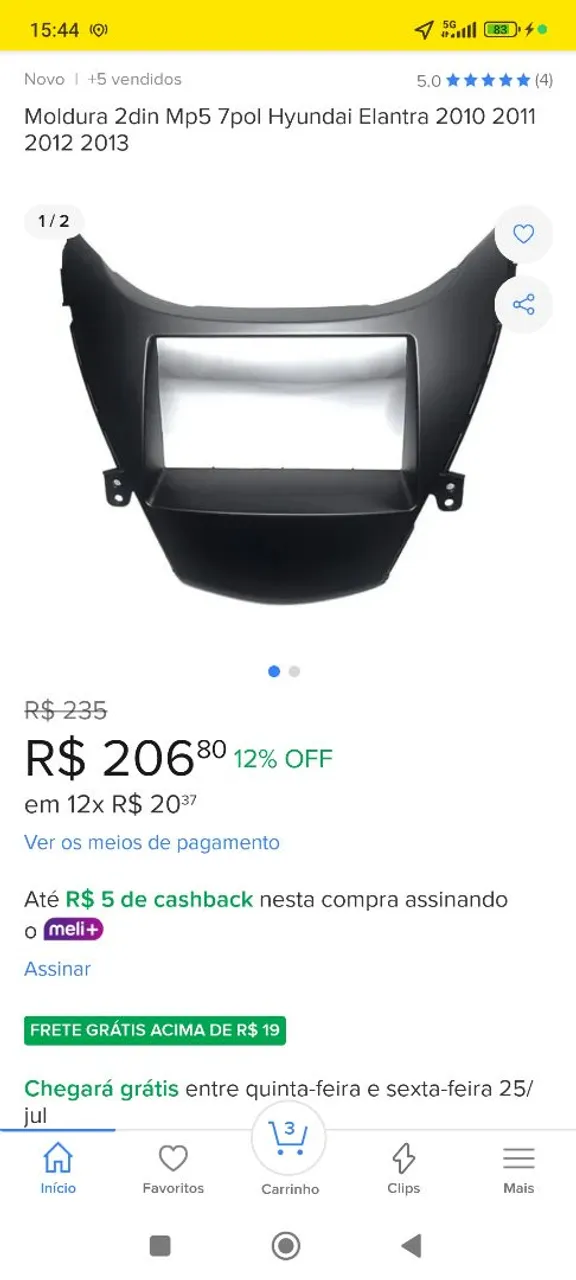 Moldura 2din Mp5 7pol Hyundai Elantra 2010 - 2013