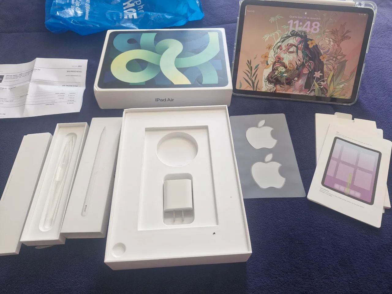 Ipad Air 4, 68 gb, verde + Apple pencil 2° geração, + capa