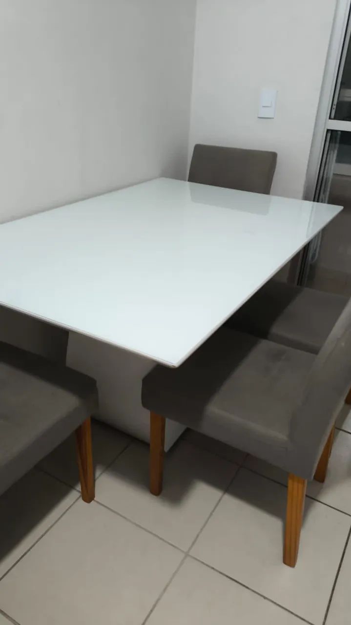 Mesa de Jantar de Vidro Branco - Foto 3