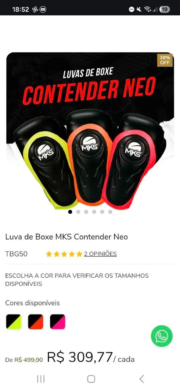 Vende-se luva mks contender neon