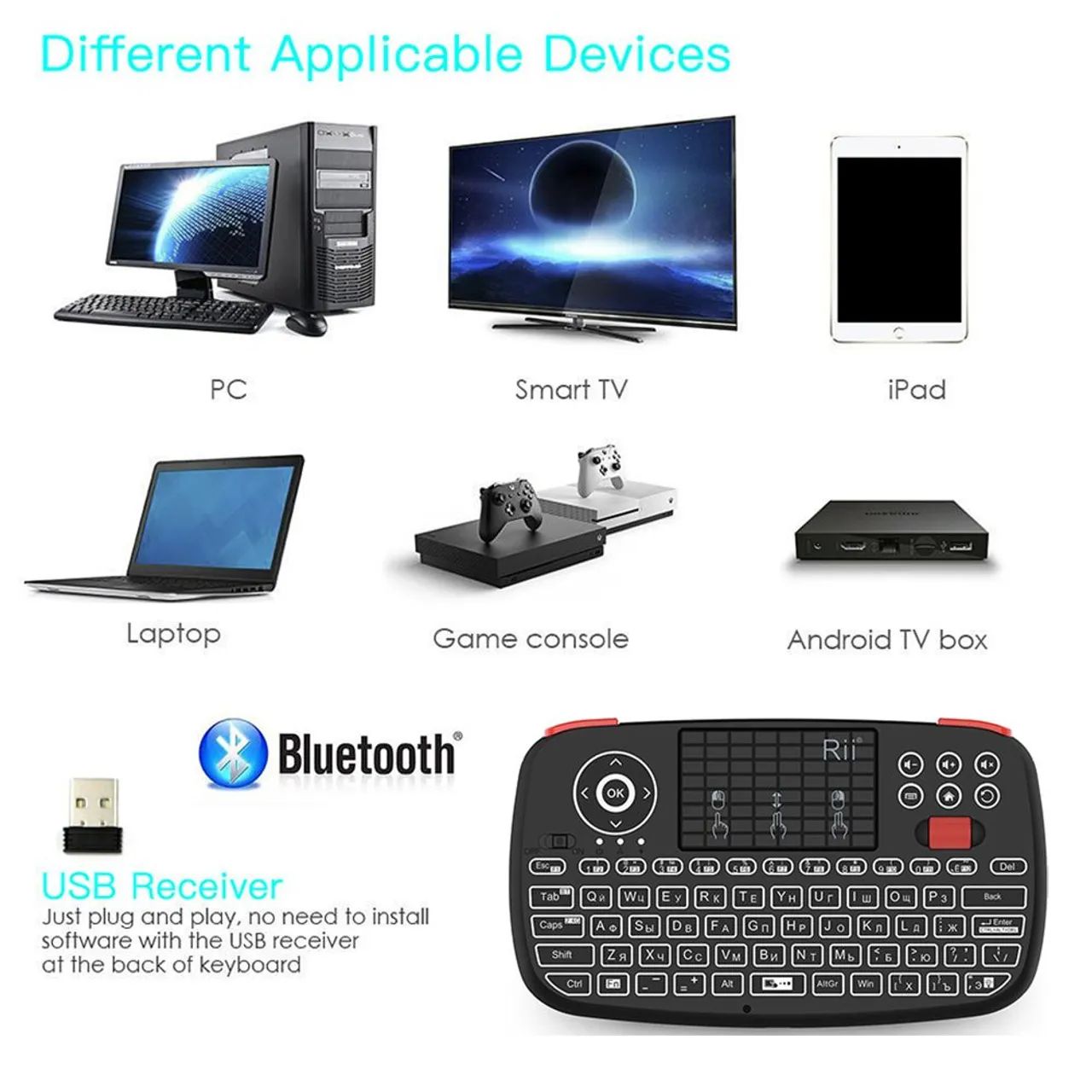 Rii i4 mini Teclado bluetooth com touchpad 2.4ghz - retroiluminado controle Multimídia<br> - Foto 3