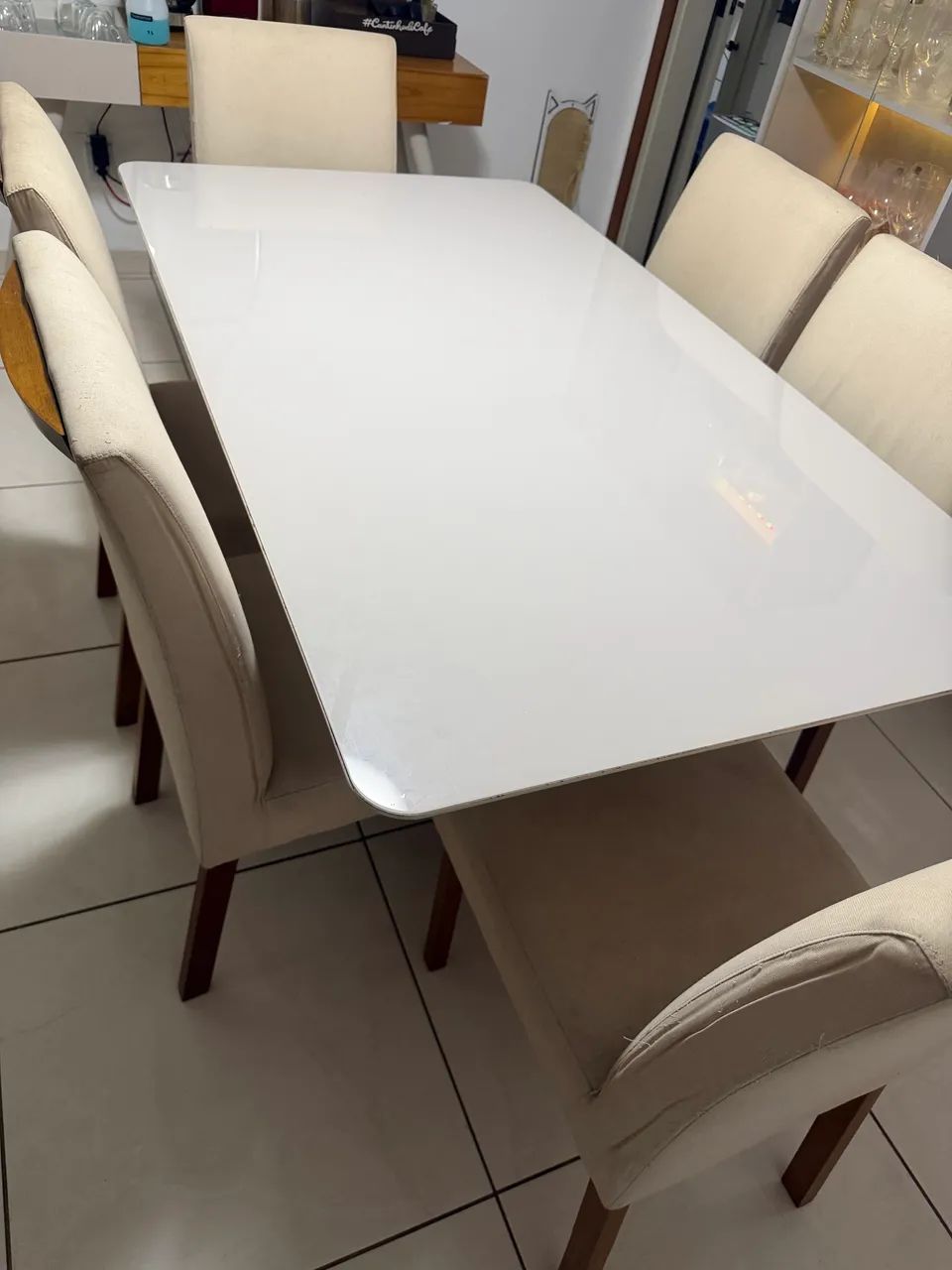 Mesa de jantar MDF/Vidro com 6 cadeiras