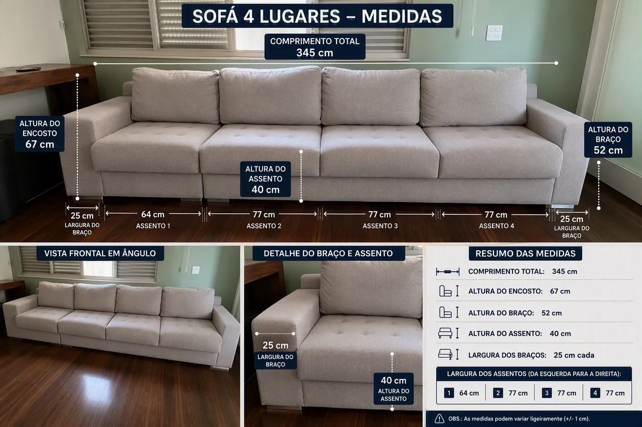 Sofá 4 Lugares Grande (3,45 m) | Excelente Estado - Foto 2