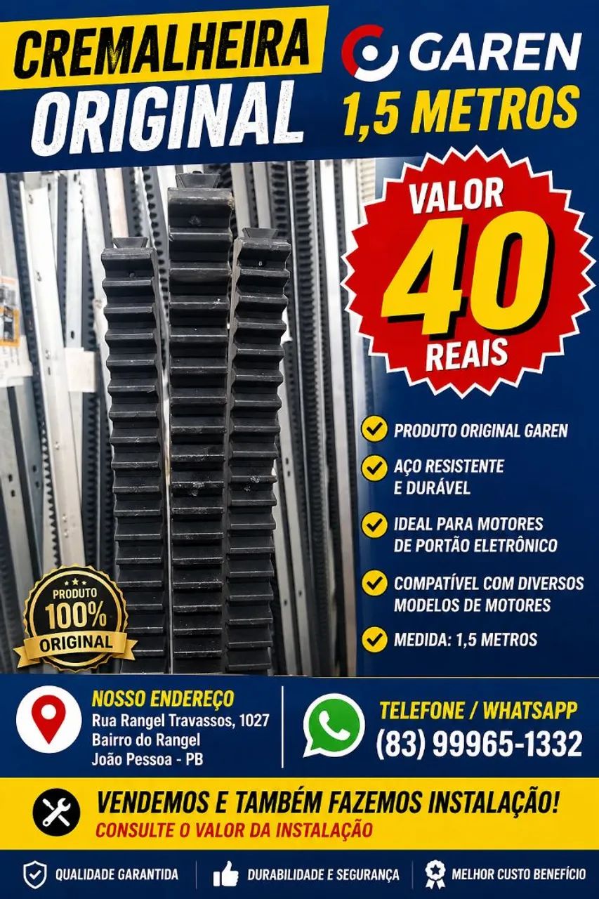 CREMALHEIRA PARA MOTOR DE PORTÃO DE GARAGEM ORIGINAL GAREN AÇO LIGHT 1,5 METRO , PO9615 - Foto 2