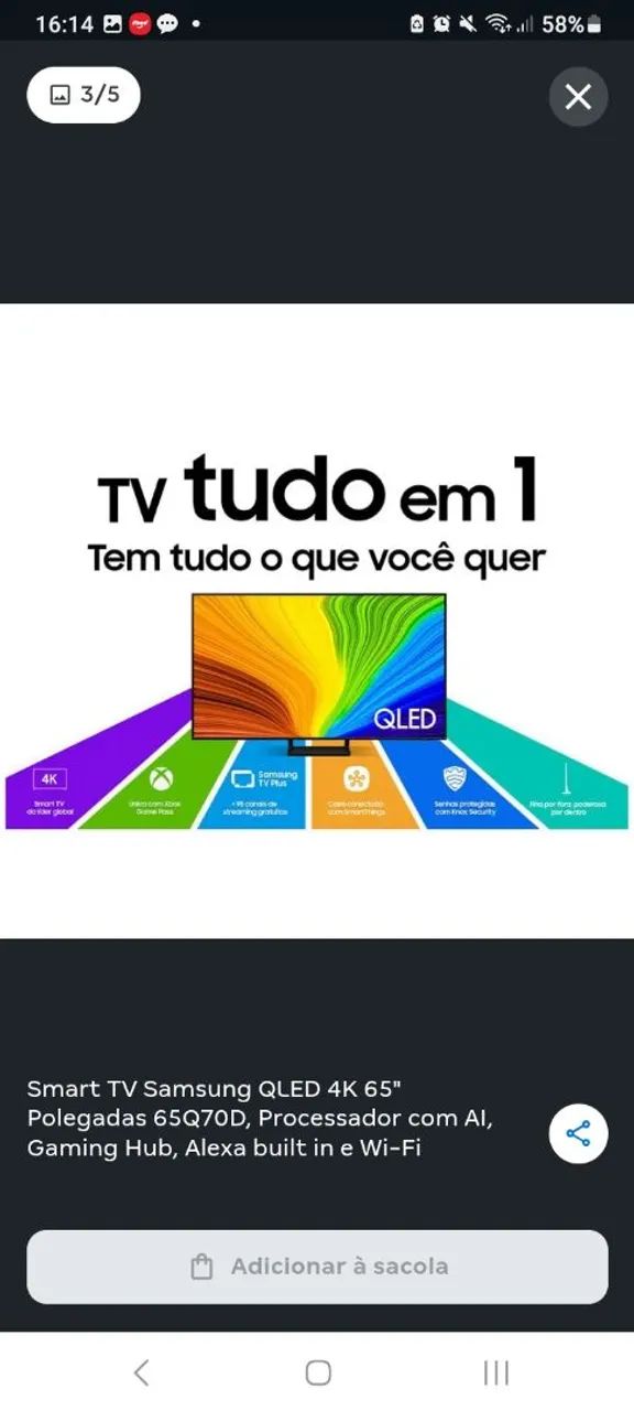 Smart Tv Samsung (QN65Q70D) QLED, "65" Polegadas, 4k Ultra Hd , [120HZ NATIVO] NOTAFISCAL - Foto 4
