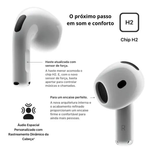 AirPods 4 Chip H2 Estojo De Recarga Usb-c Bluetooth 5.3 - Fones de