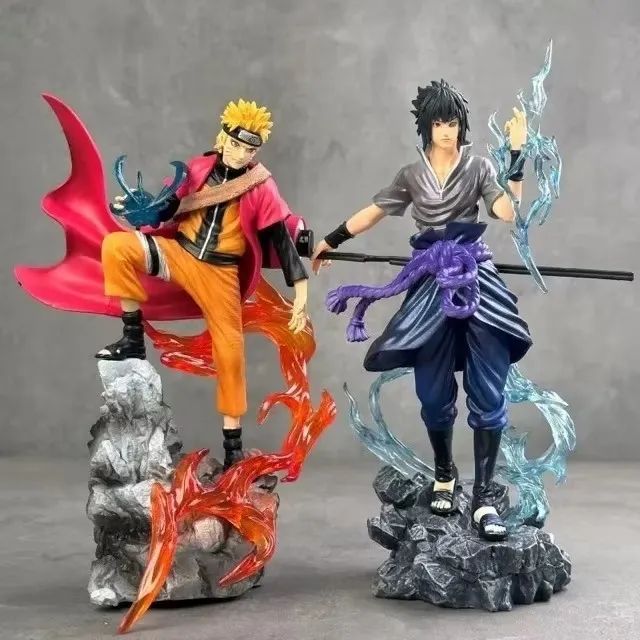 Boneco Naruto e Sasuke Uchiha Shippuden Action Figure Figura Miniatura 25cm