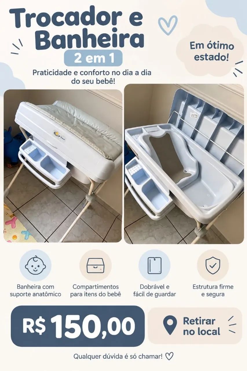 Berço USADO com colchão banheira com suporte 
