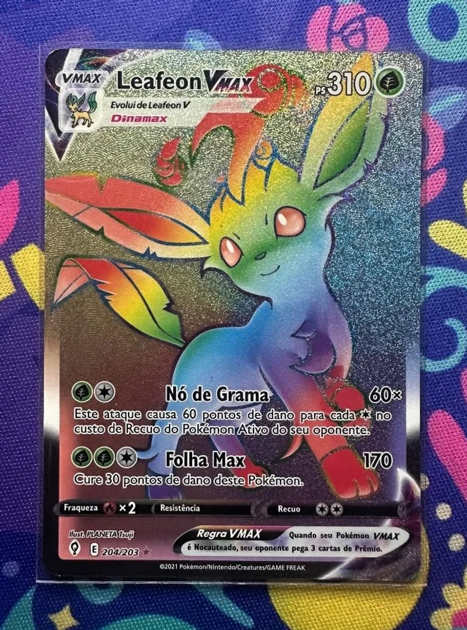 Carta Leafeon Vmax Rainbow Ceus em Evolução Pokemon TCG