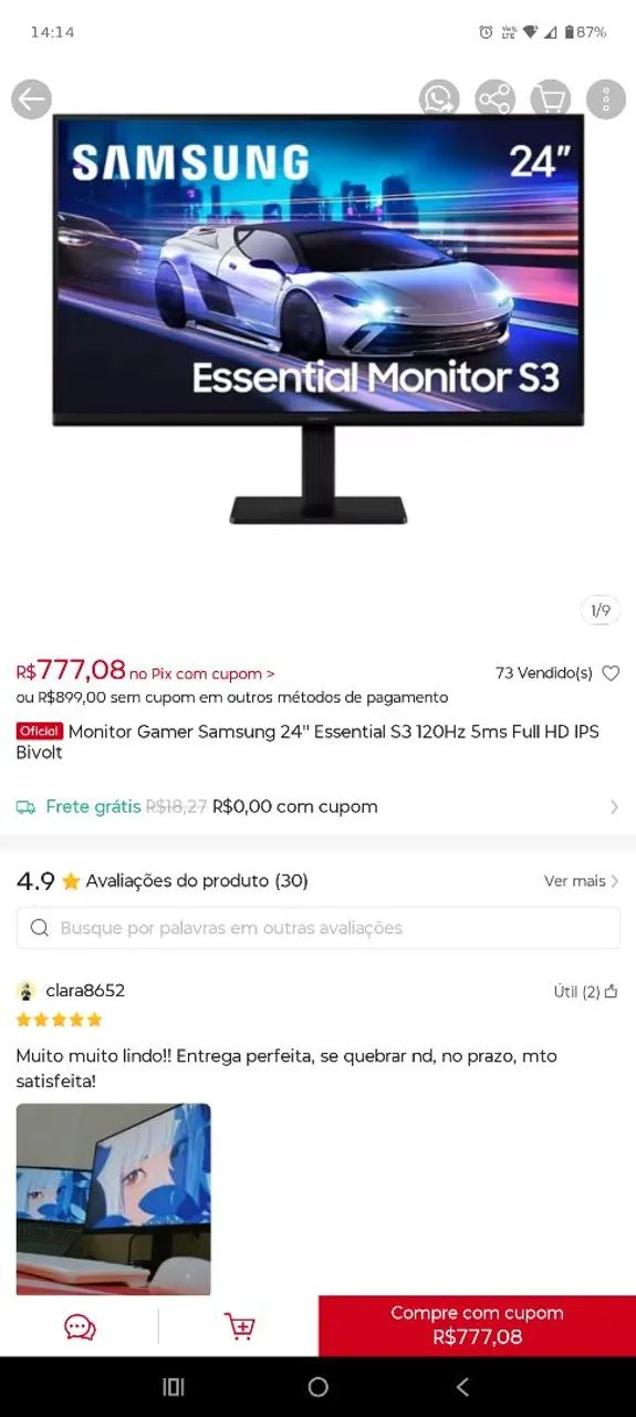 Monitor gamer Samsung S3 essential 24 "120hz - Foto 2