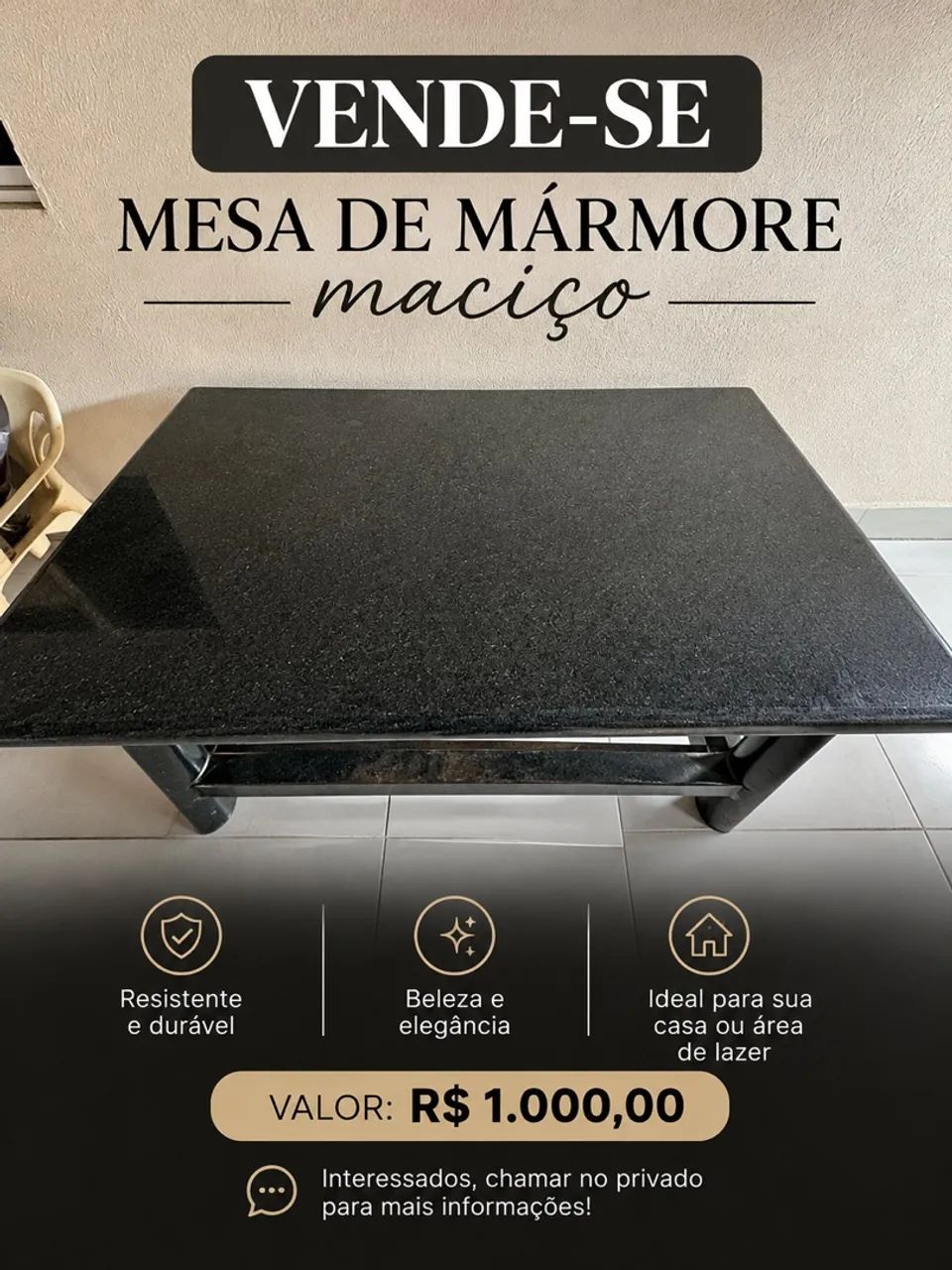 Mesa de mármore maciço 