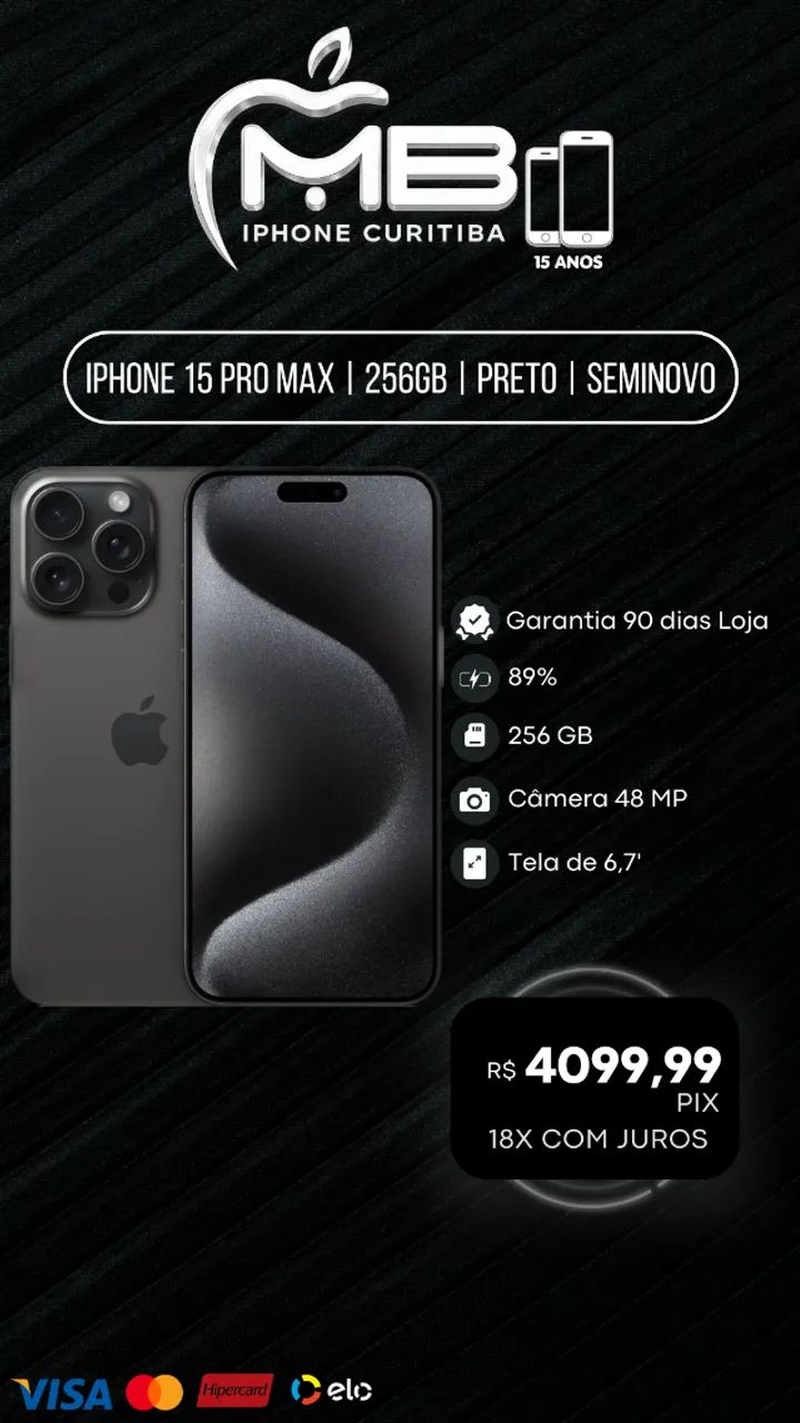 iPhone 15 Pro Max 256GB Seminovo com Garantia!