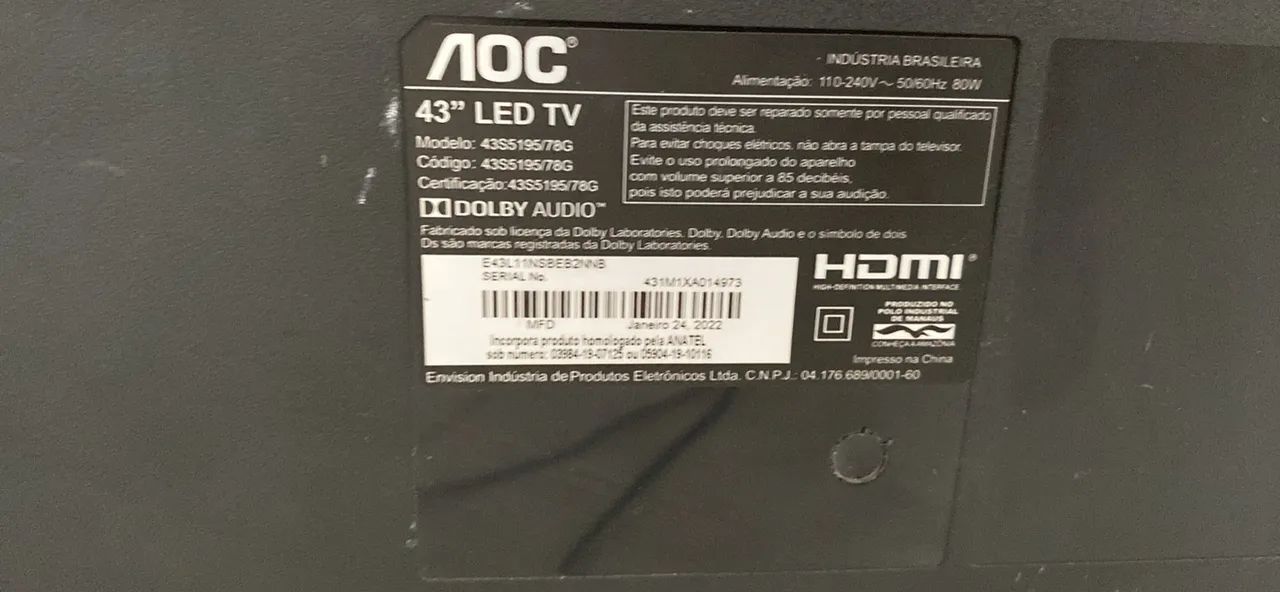 TV AOC para retirar peças 43 polegadas - Foto 3