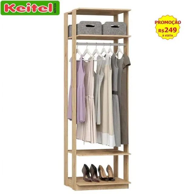 Módulo Closet Com Cabideiro 2 Prateleiras Clothes Cor Carvalho / Mel 