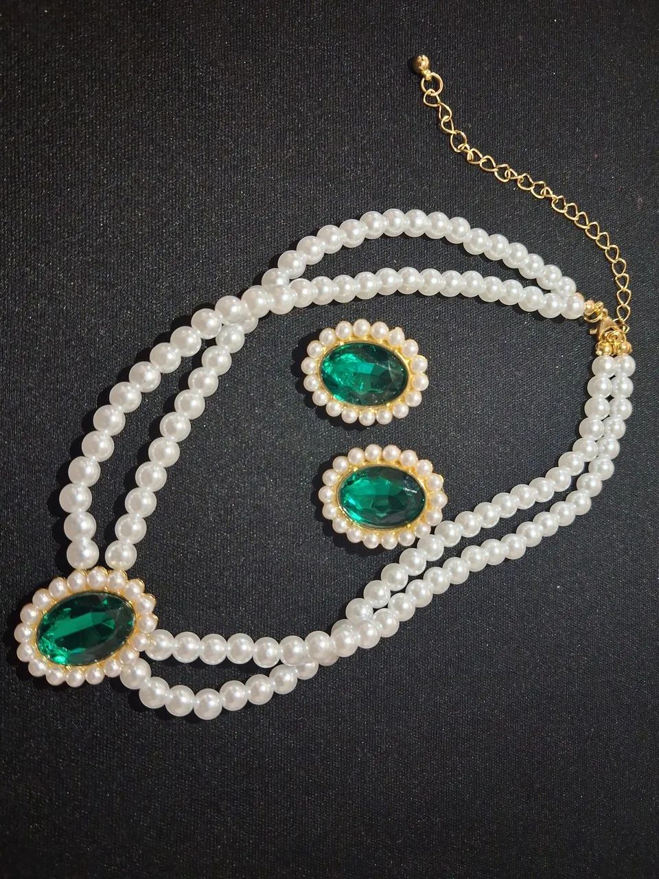 Conjunto Pérola Cordão e Brincos Vintage