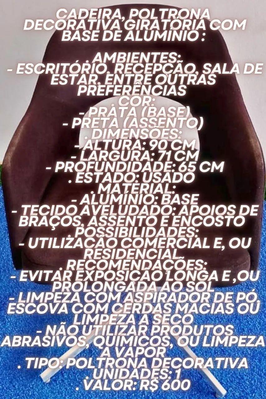 Poltrona Decorativa Giratória com Base de Alumínio - Foto 5