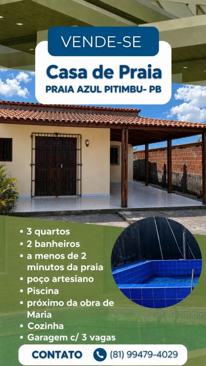 Casa de praia em praia azul Pitimbu PB