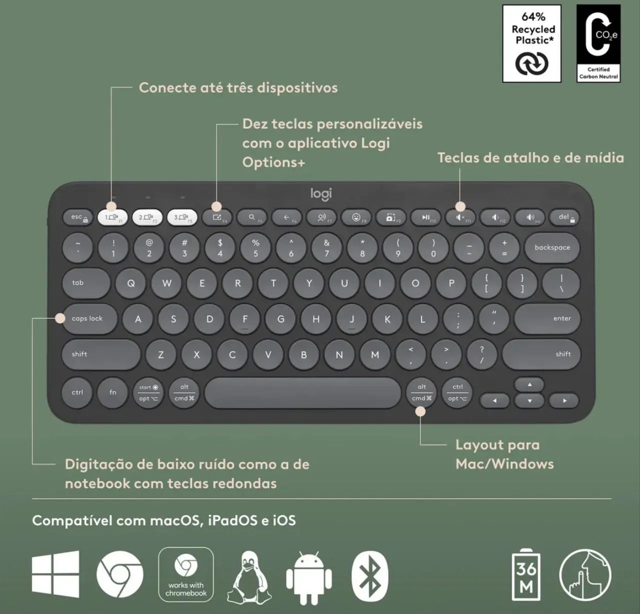 Mouse Logitech Pebble 2 M350s + Teclado Logitech Pebble Keys 2 K380s + Mouse Pad Logitech  - Foto 4