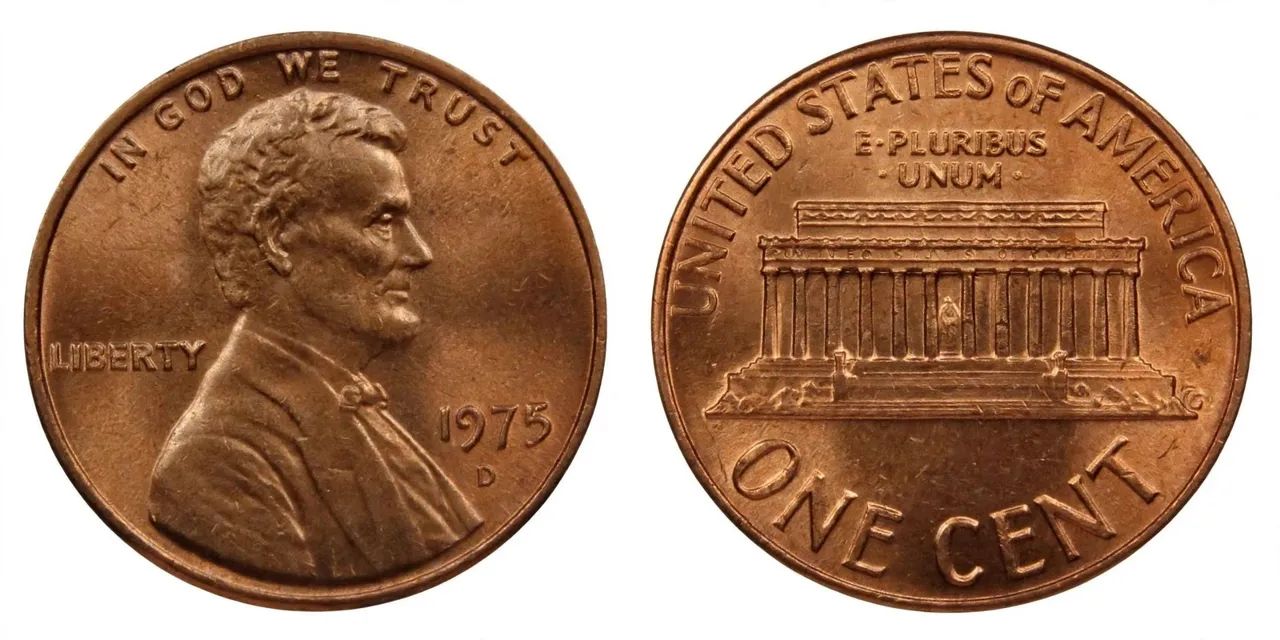 Moeda 1 Cent 1975 D - Lincoln Memorial Cent - Estados Unidos.