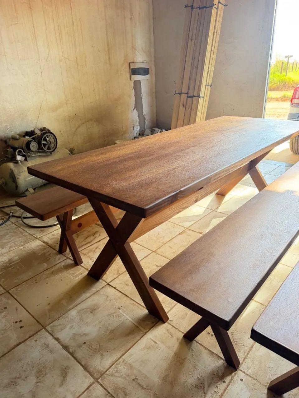 Mesa Nova Rústica 2,20m Com 02 Bancos Completa (Super Promoção) - Foto 2