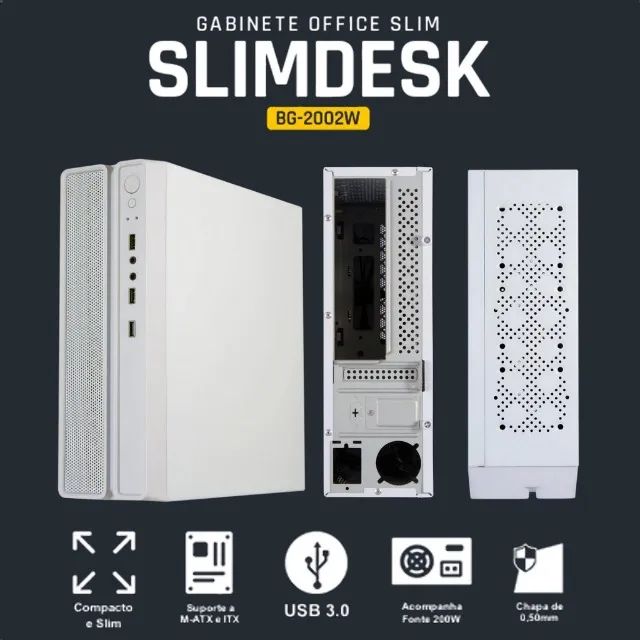 GABINETE SLIM COM FONTE 200W SLIMDESK BG-2002