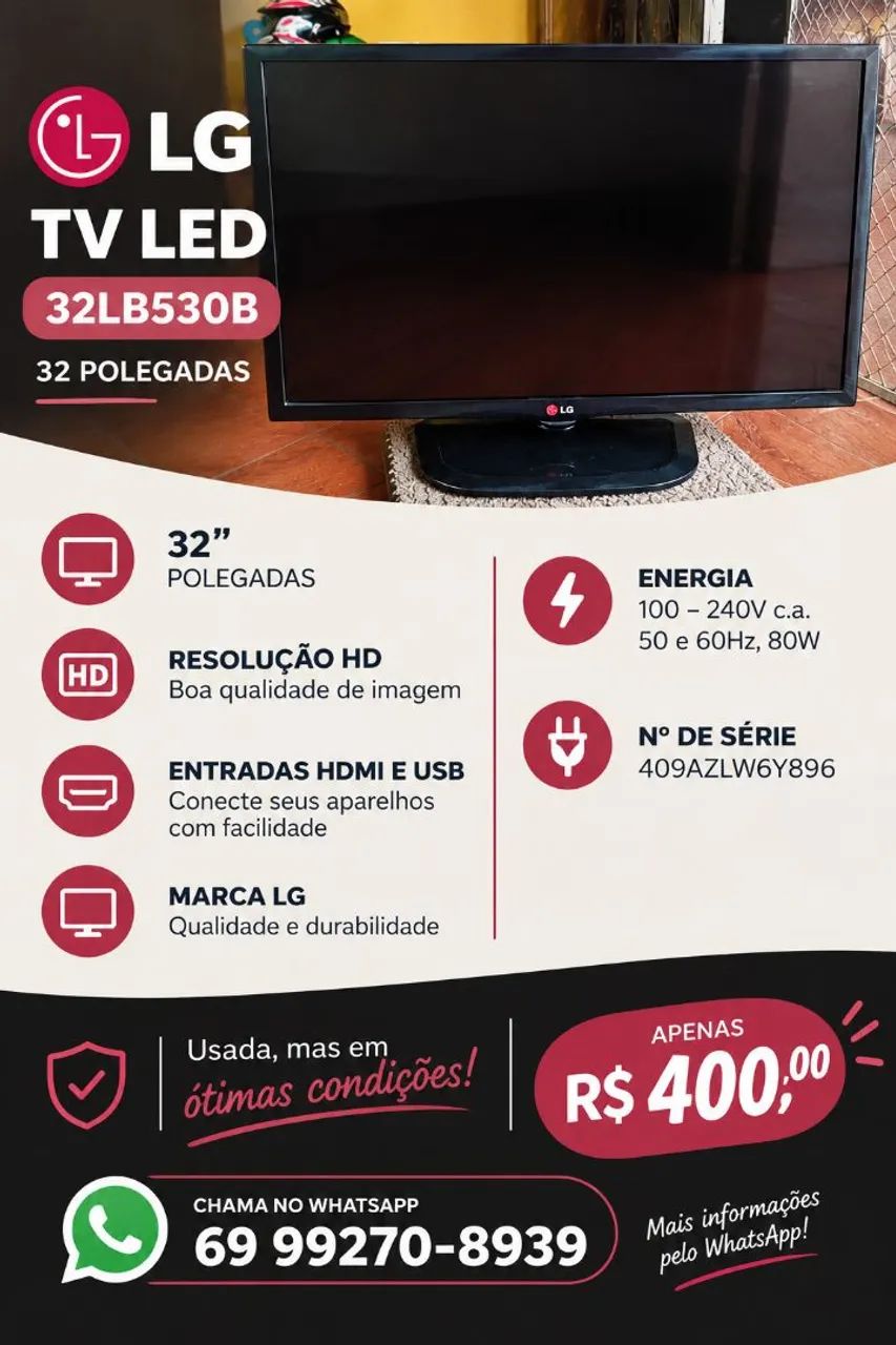 Tv LG 32 polegadas usada em ótimo estado