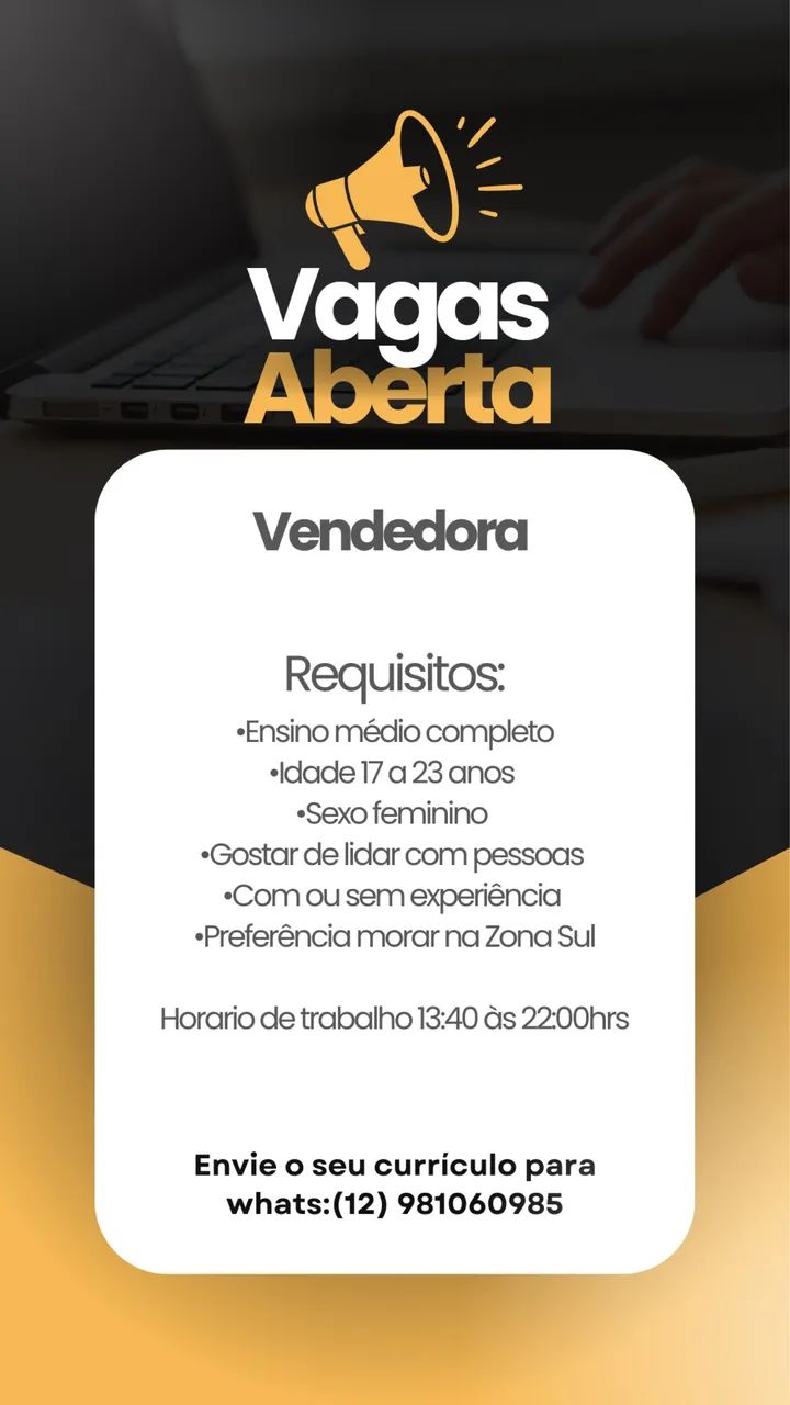 Contrata-se vendedora com ou sem experiência 