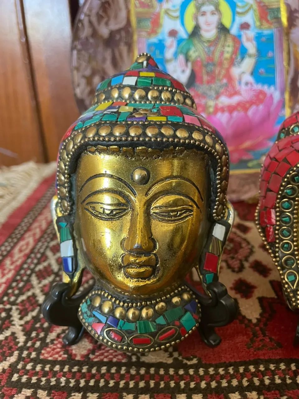 PAR DE MÁSCARAS DE PAREDE BRONZE MACIÇO BUDA MARROQUINO  - Foto 4
