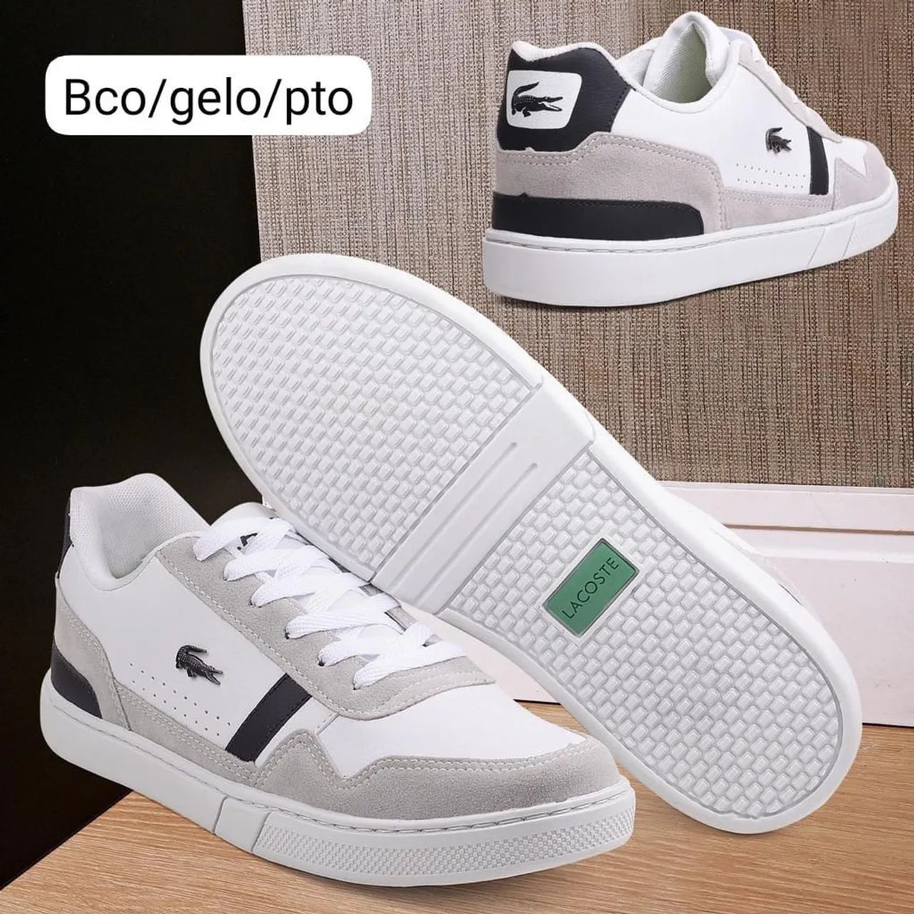 Lacoste Court-Master White/Grey/Black | Design Atemporal, Detalhes em Camurça